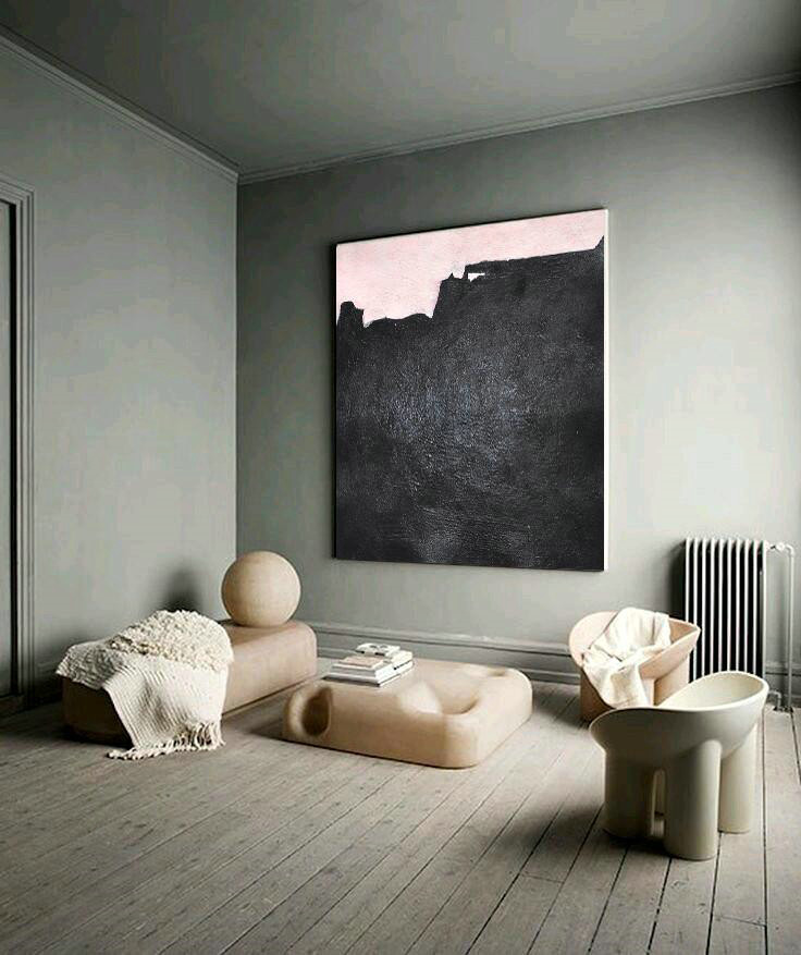 Extra Large Abstract Painting On Canvas,Hand-Painted Oversized Minimal Black And White Painting,Contemporary Wall Art